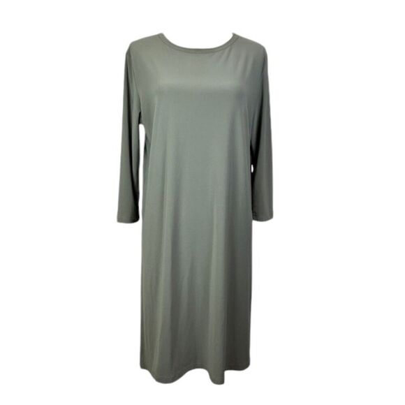 Clara Sun Woo Long Tunic Olive Green Side Slits Breezy 3/4 Sleeve Size Medium - Picture 3 of 12
